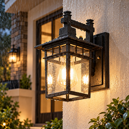 RoyaleGlow Vintage Outdoor Wall Sconce - Waterproof Aluminum Glass Porch Light Fixture