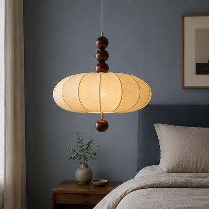 LuxRoyale Modern Farmhouse Lantern Pendant Light-Beige Wood Bead Fixture