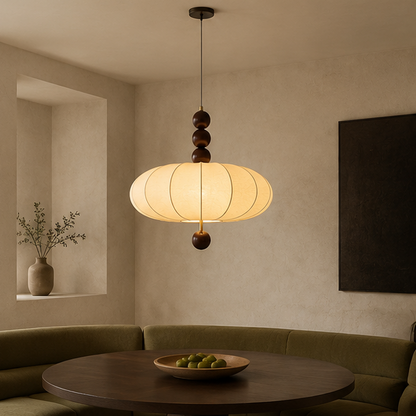 LuxRoyale Modern Farmhouse Lantern Pendant Light-Beige Wood Bead Fixture