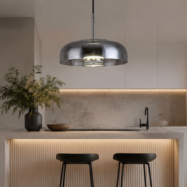 RoyaleGlow Modern LED Pendant Lamp with Amber Glass Shade for Dining Room
