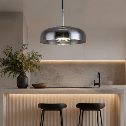RoyaleGlow Modern LED Pendant Lamp with Amber Glass Shade for Dining Room