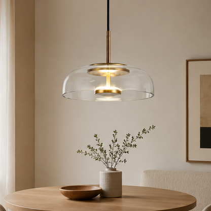 RoyaleGlow Modern LED Pendant Lamp with Amber Glass Shade for Dining Room