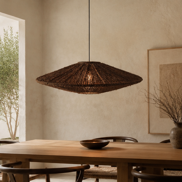 RoyaleGlow Handwoven Jute Rope Pendant Light Fixture, Boho Chic Disc Style