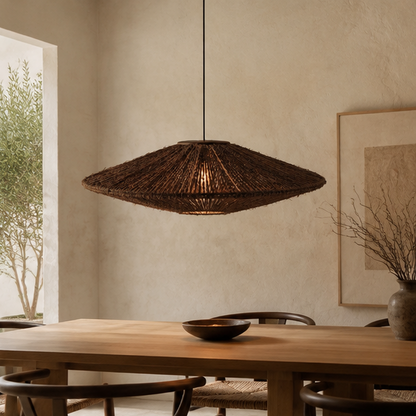 RoyaleGlow Handwoven Jute Rope Pendant Light Fixture, Boho Chic Disc Style