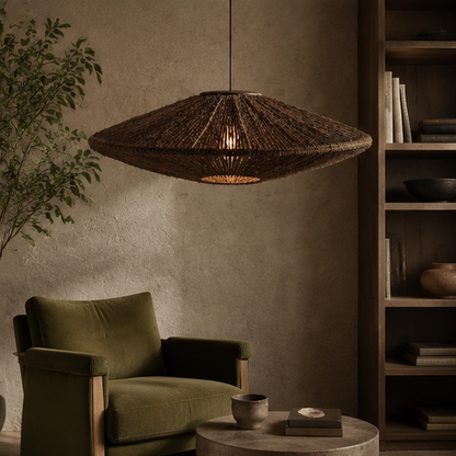 RoyaleGlow Handwoven Jute Rope Pendant Light Fixture, Boho Chic Disc Style