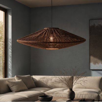 RoyaleGlow Handwoven Jute Rope Pendant Light Fixture, Boho Chic Disc Style