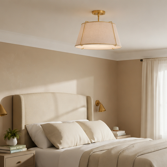 Royelux Modern Farmhouse Linen Drum Semi-Flush Ceiling Light