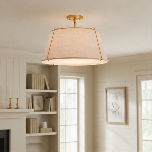 Royelux Modern Farmhouse Linen Drum Semi-Flush Ceiling Light