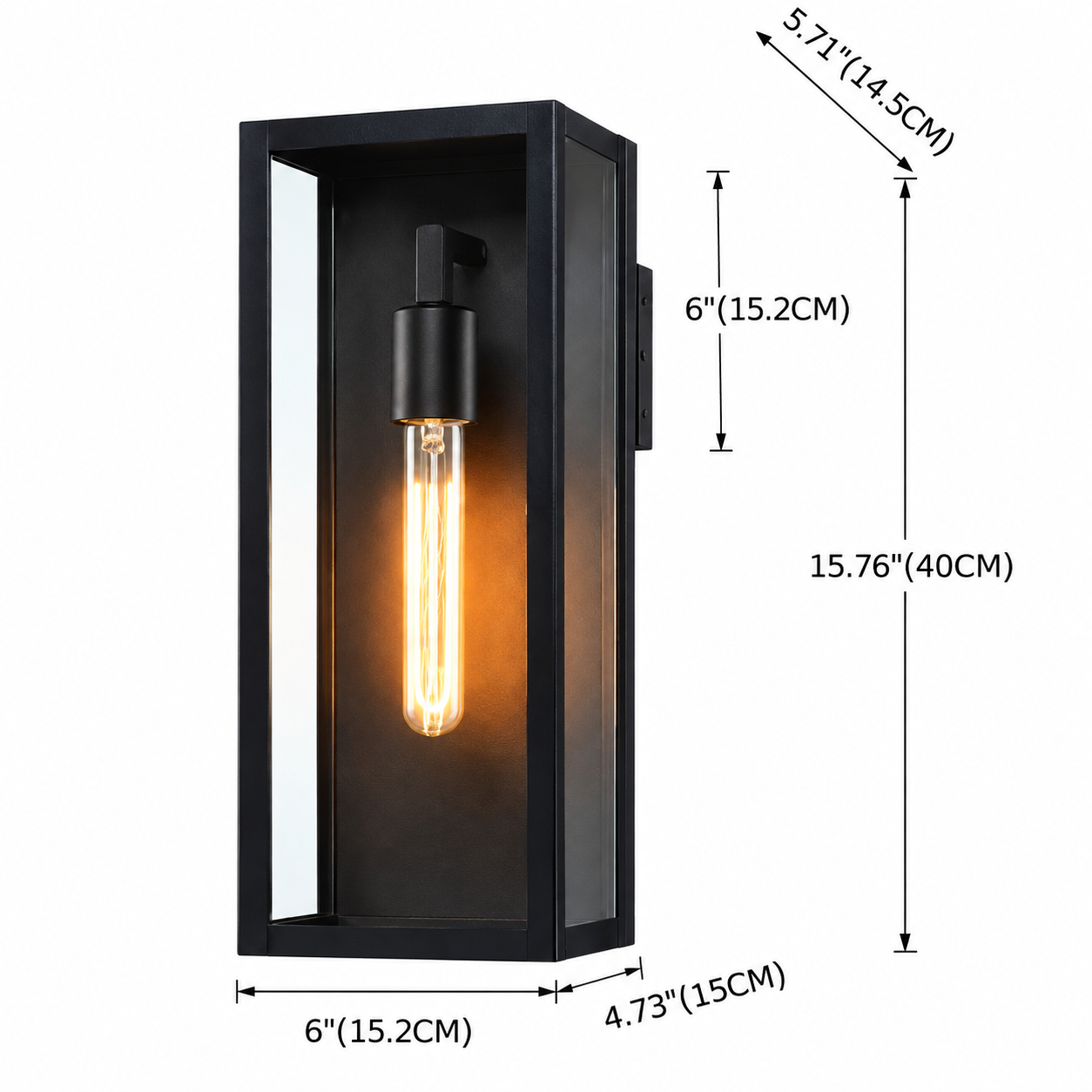Royelux Modern Black Outdoor Wall Lantern with Clear Glass, Auto Dusk to Dawn Wall Sconce