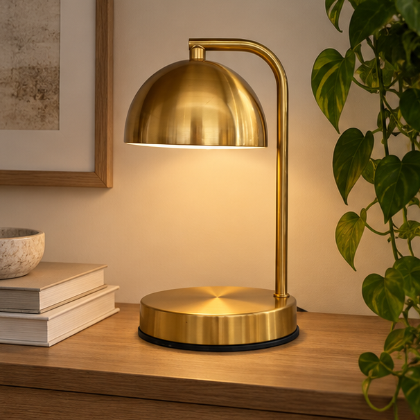 RoyaleGlow Retro Gold Curved Candle Warmer Lamp for Scented Jar Candles