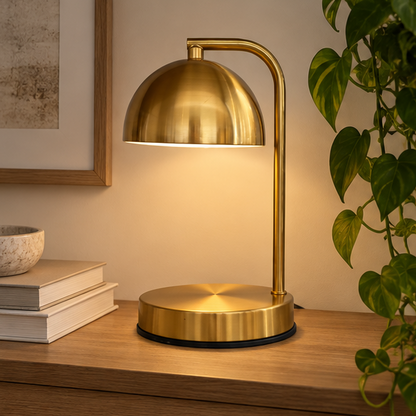 RoyaleGlow Retro Gold Curved Candle Warmer Lamp for Scented Jar Candles