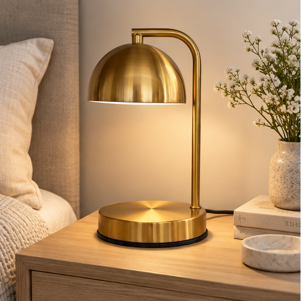 RoyaleGlow Retro Gold Curved Candle Warmer Lamp for Scented Jar Candles