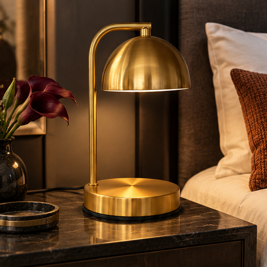 RoyaleGlow Retro Gold Curved Candle Warmer Lamp for Scented Jar Candles