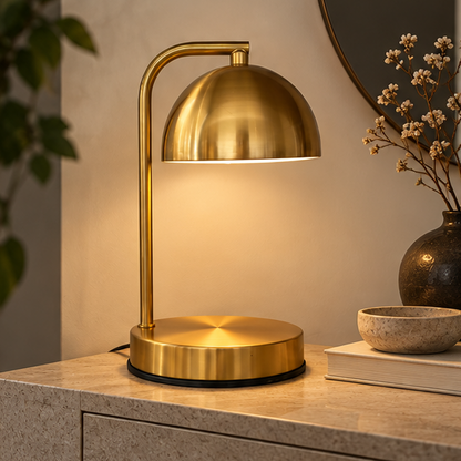 RoyaleGlow Retro Gold Curved Candle Warmer Lamp for Scented Jar Candles