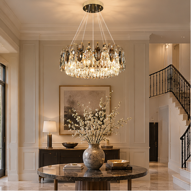 LuxRoyale Modern Crystal Chandelier Round Ceiling Light for Living Room