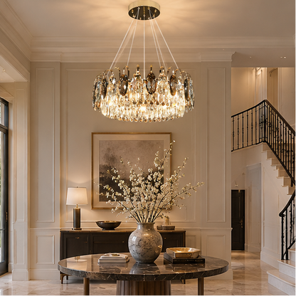 LuxRoyale Modern Crystal Chandelier Round Ceiling Light for Living Room