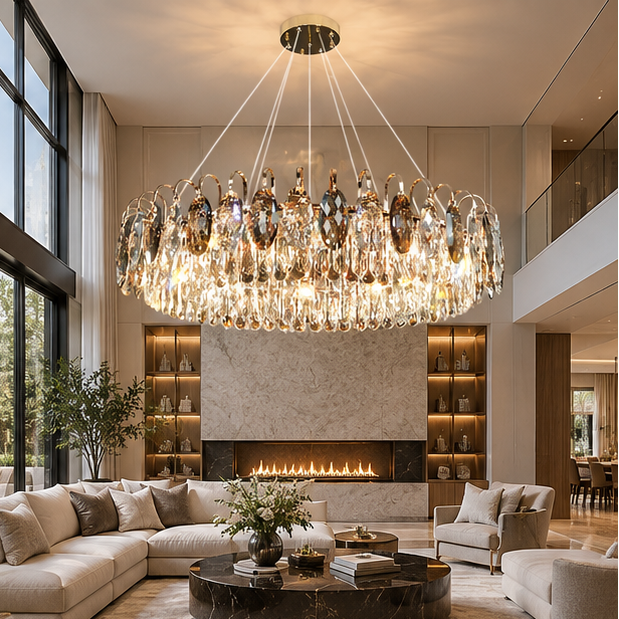LuxRoyale Modern Crystal Chandelier Round Ceiling Light for Living Room