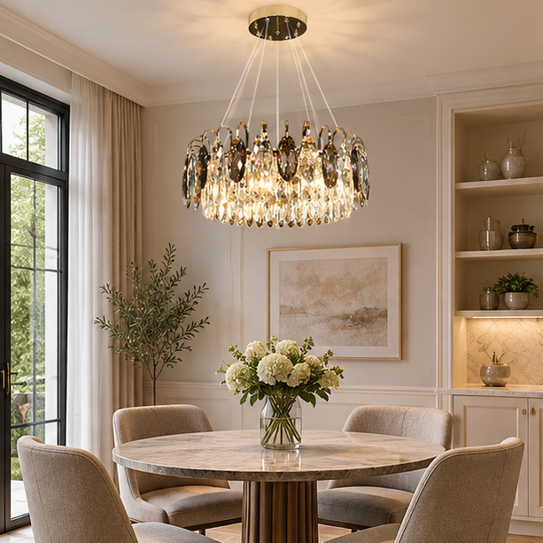 LuxRoyale Modern Crystal Chandelier Round Ceiling Light for Living Room