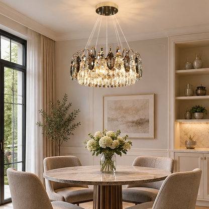 LuxRoyale Modern Crystal Chandelier Round Ceiling Light for Living Room