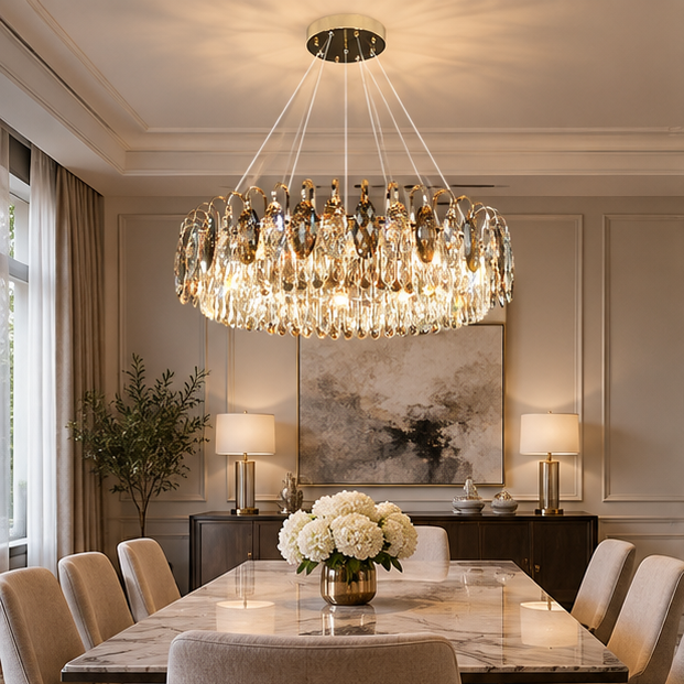 LuxRoyale Modern Crystal Chandelier Round Ceiling Light for Living Room