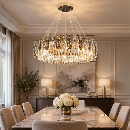 LuxRoyale Modern Crystal Chandelier Round Ceiling Light for Living Room