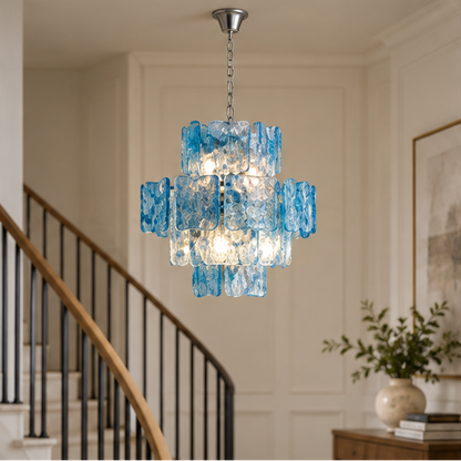RoyaleGlow Modern Blue Glass Wall Sconce - Dimmable Tiered Wall Light with Remote Control