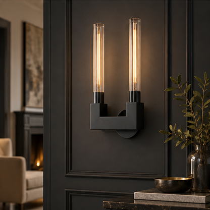 RoyaleGlow Modern Brass Wall Sconce-Fluted Glass Vanity Light Fixture