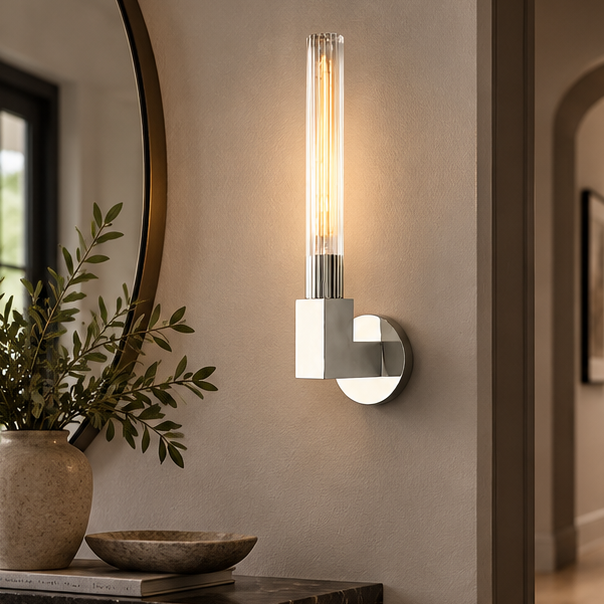 RoyaleGlow Modern Brass Wall Sconce-Fluted Glass Vanity Light Fixture
