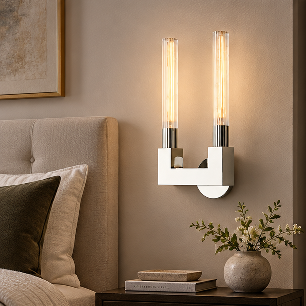 RoyaleGlow Modern Brass Wall Sconce-Fluted Glass Vanity Light Fixture