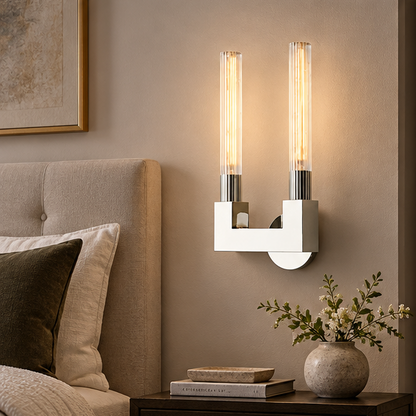 RoyaleGlow Modern Brass Wall Sconce-Fluted Glass Vanity Light Fixture