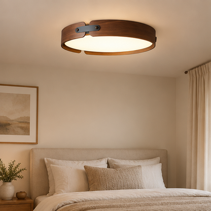 Royelux Wooden Halo Flush Mount Ceiling Light - Natural Wood LED Fixture with Remote Dimming