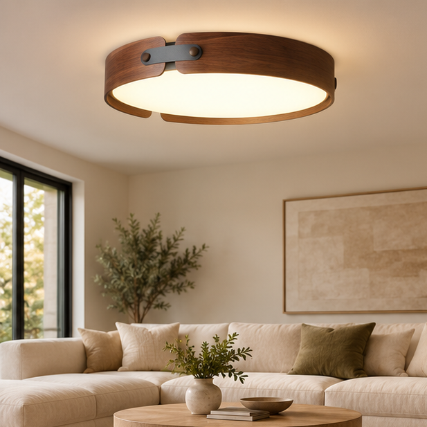 Royelux Wooden Halo Flush Mount Ceiling Light - Natural Wood LED Fixture with Remote Dimming