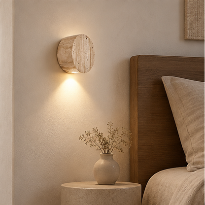 RoyaleGlow Natural Stone Wall Sconce-Minimalist Round LED Up And Down Light