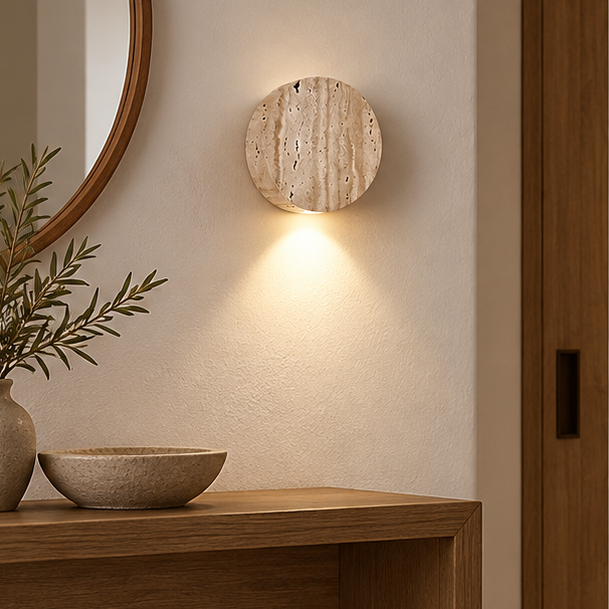 RoyaleGlow Natural Stone Wall Sconce-Minimalist Round LED Up And Down Light