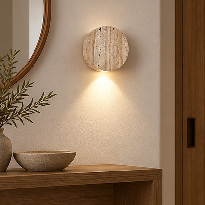 RoyaleGlow Natural Stone Wall Sconce-Minimalist Round LED Up And Down Light