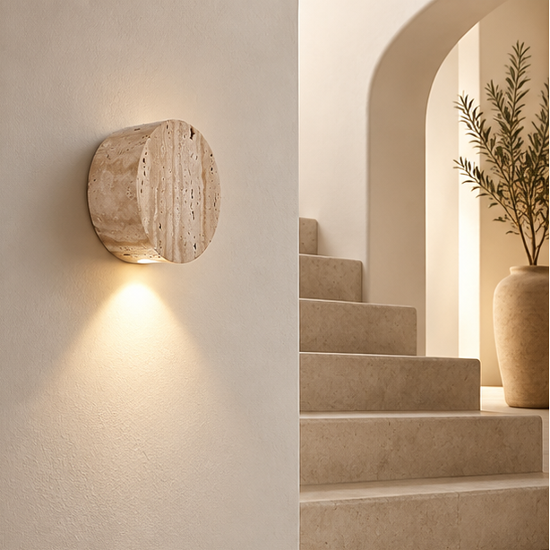 RoyaleGlow Natural Stone Wall Sconce-Minimalist Round LED Up And Down Light