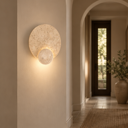 Royelux Natural Yellow Travertine Stone Wall Sconce-Modern LED Wabi Sabi Bedroom Light