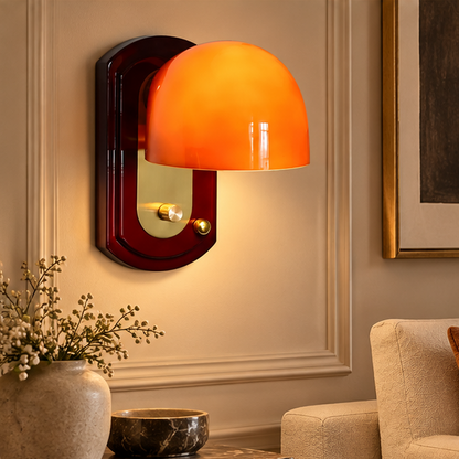 RoyaleGlow Modern Rounded Dome Wall Sconce - Sculptural Amber Glass Light Fixture