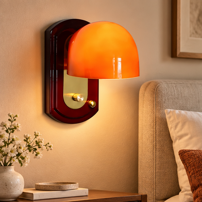 RoyaleGlow Modern Rounded Dome Wall Sconce - Sculptural Amber Glass Light Fixture