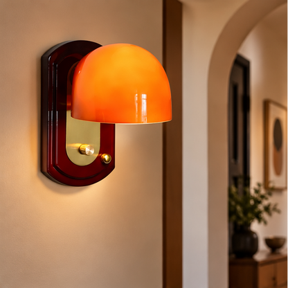 RoyaleGlow Modern Rounded Dome Wall Sconce - Sculptural Amber Glass Light Fixture