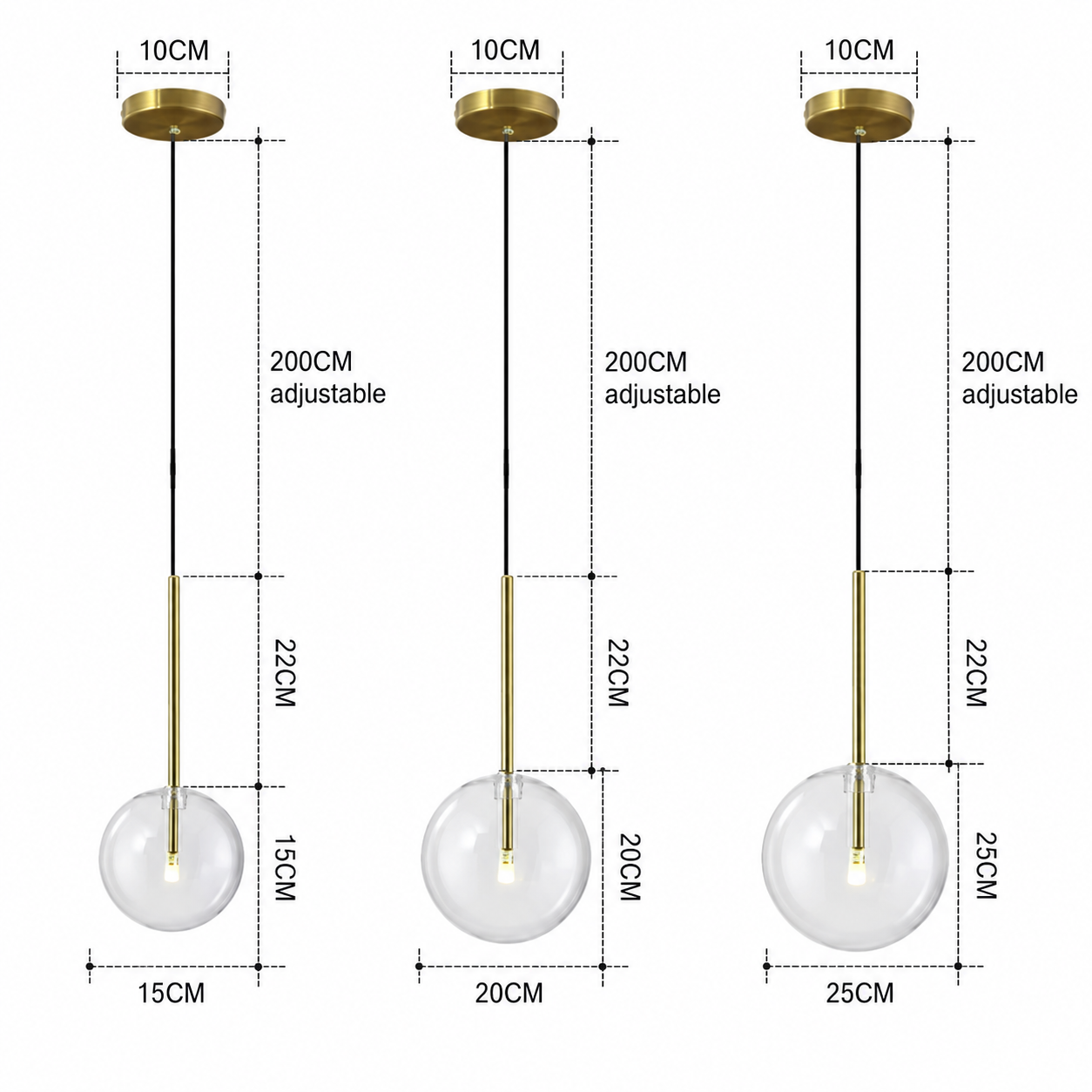 RoyaleGlow Modern Glass Globe Pendant Light - Minimalist Brass Pendant Light