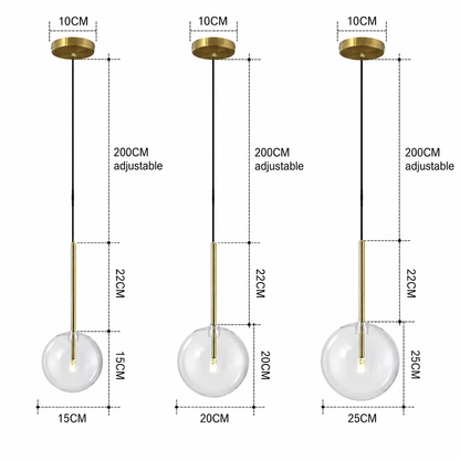 RoyaleGlow Modern Glass Globe Pendant Light - Minimalist Brass Pendant Light