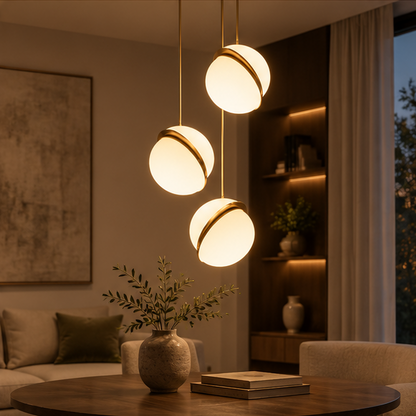 RoyaleGlow Modern Brass Globe Pendant Light - Minimalist Crescent Hanging Lamp