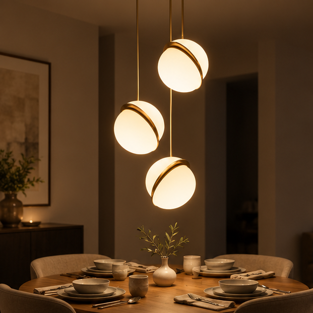 RoyaleGlow Modern Brass Globe Pendant Light - Minimalist Crescent Hanging Lamp