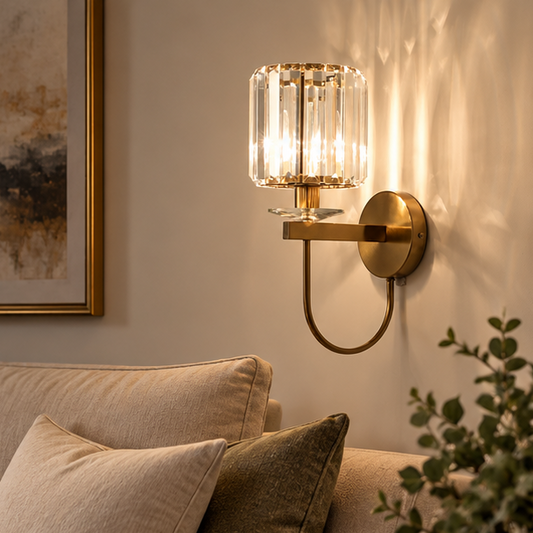 RoyaleGlow Modern Gold Crystal Wall Sconce Light Fixture For Living Room