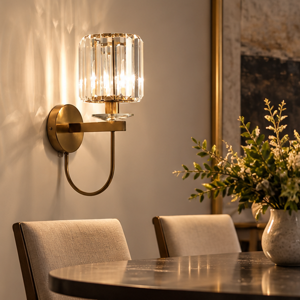 RoyaleGlow Modern Gold Crystal Wall Sconce Light Fixture For Living Room