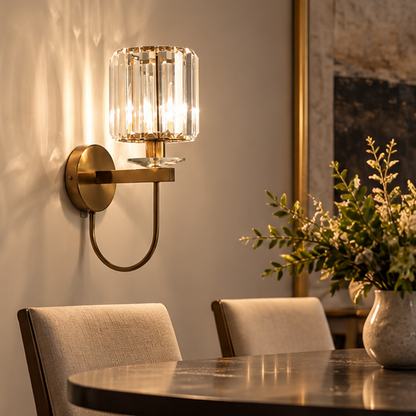 RoyaleGlow Modern Gold Crystal Wall Sconce Light Fixture For Living Room