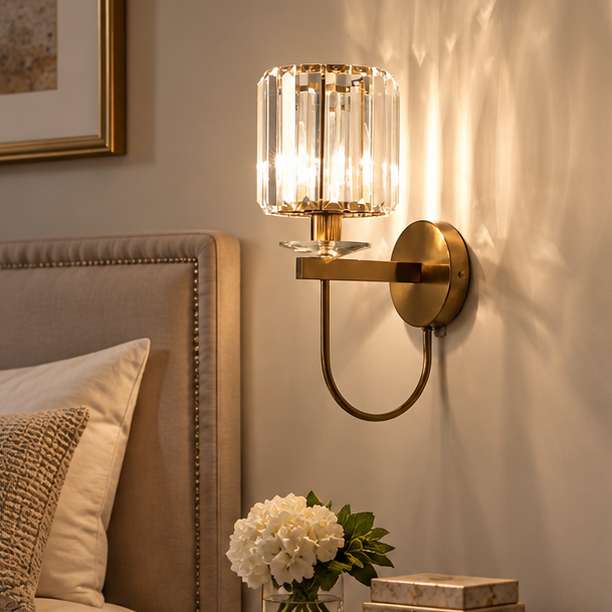 RoyaleGlow Modern Gold Crystal Wall Sconce Light Fixture For Living Room