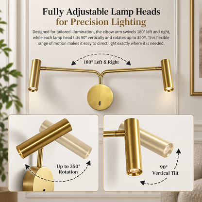 RoyaleGlow Pivot Arm Reading Light -  Modern Adjustable Wall Sconce