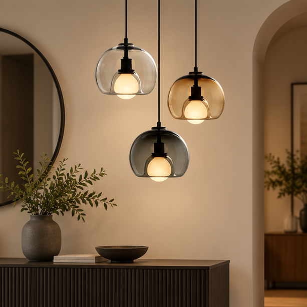 RoyaleGlow Smoked Glass Pendant Light-Modern Hanging Ceiling Fixture For Kitchen Island